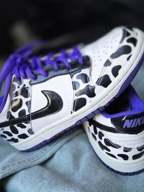 Nike Dunk Low Dalmatian Cow Print Purple 2008 Vintage GS Sneakers Size 4.5Y